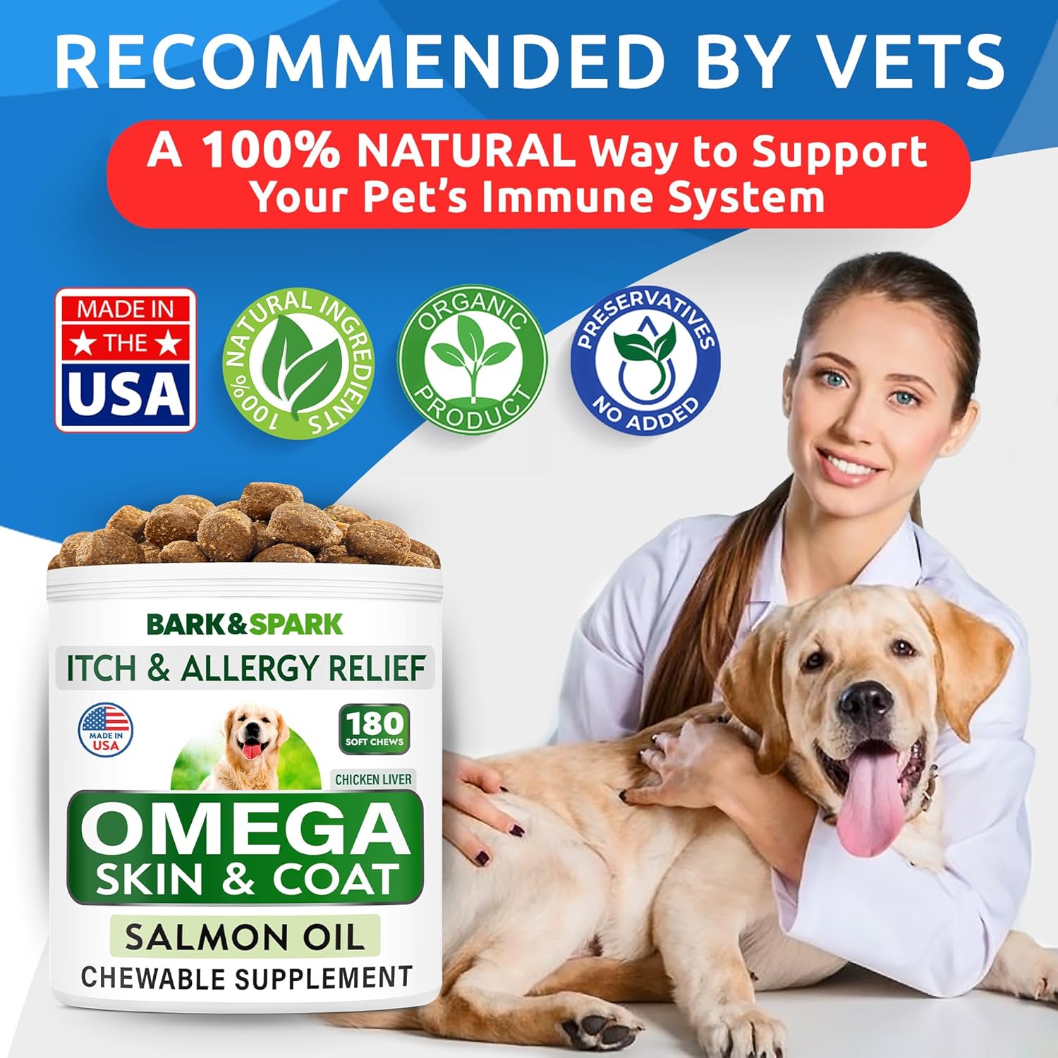 Omega 3 Fish Oil Chews for Dogs - Skin Allergy Relief & Joint Health - 2 Pack of 360 Treats for Shedding & Hot Spots - EPA&DHA Fatty Acids - Natural Skin & Coat Supplement