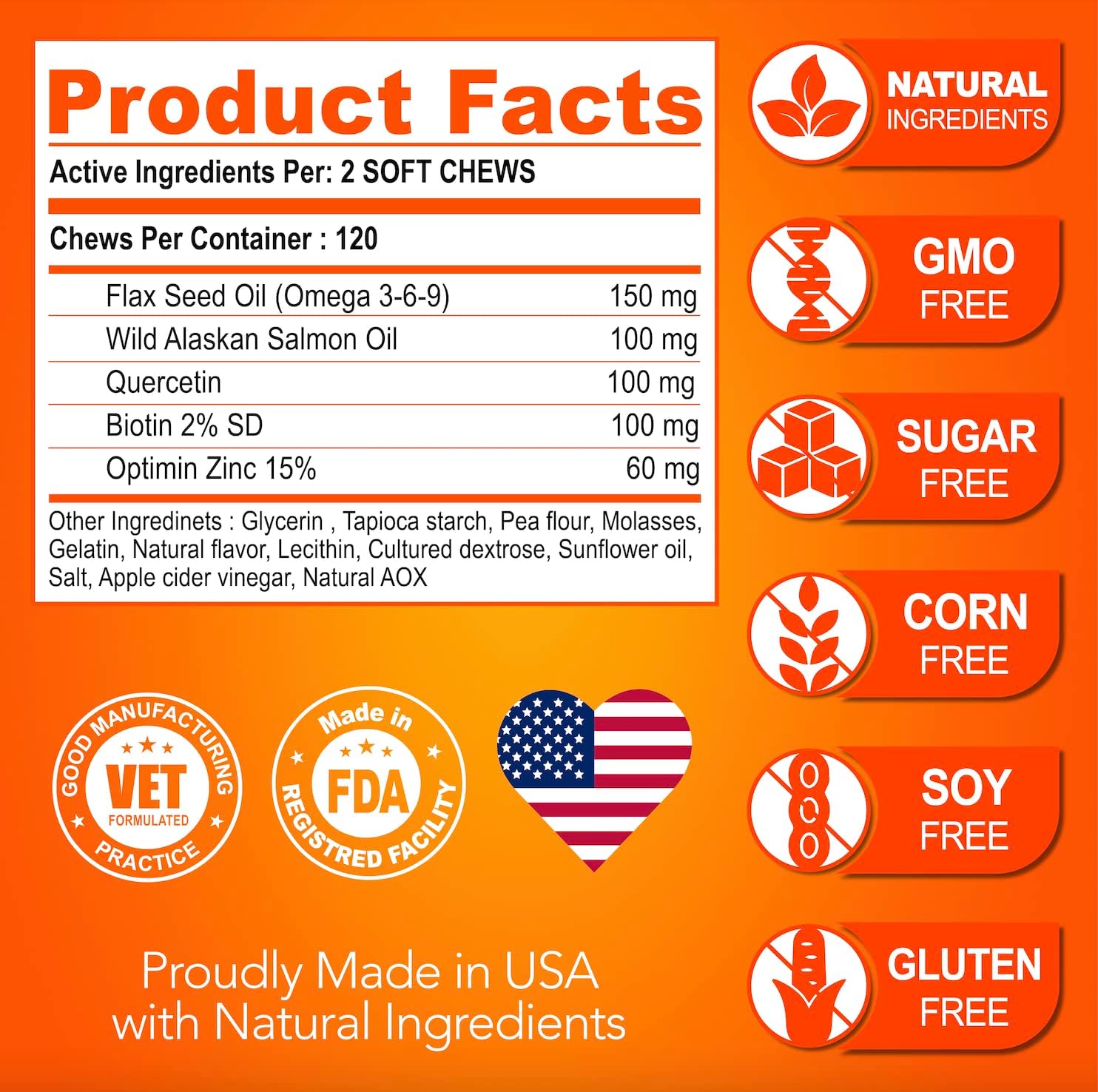 Omega 3 Fish Oil Chews for Dogs - Skin and Coat Supplement - Allergy Relief - Shedding Control - Dry Skin Treatment - Salmon Oil - Made in USA - 120 Soft Treats