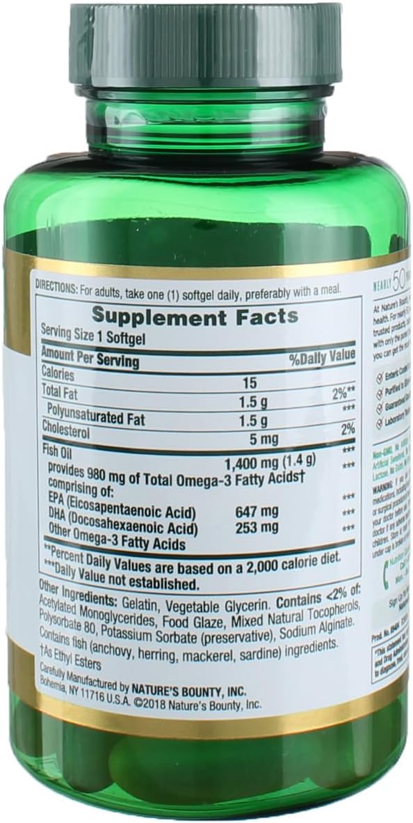 Omega-3 Fish Oil Dietary Supplement for Heart Health - 1400mg, 39 Coated Softgels by Nature's Bounty