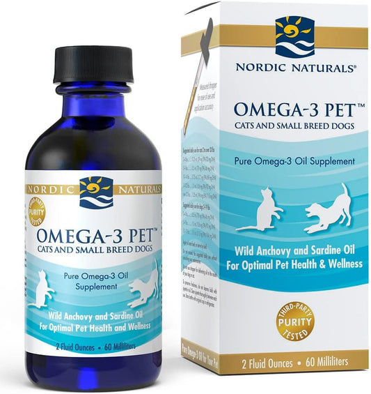 Omega-3 Fish Oil for Small Dogs & Cats - Nordic Naturals Unflavored Pet Supplement - 2 oz - 304 mg Per mL - EPA & DHA for Heart, Skin, Coat, & Immune Health