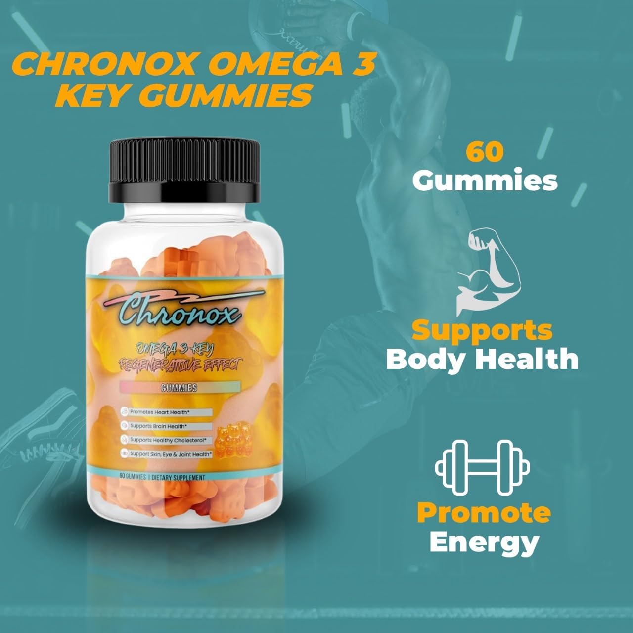 Omega 3 Fish Oil Gummies - Heart Healthy Supplement (60 Gummies) - Extra Strength Joint and Brain Support - Nature's Vitamin - Orange Flavor