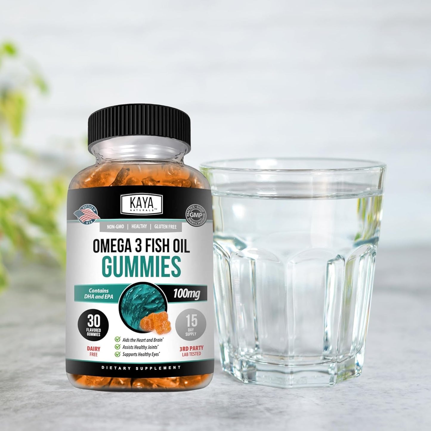 Omega 3 Fish Oil Gummies with EPA & DHA - Brain, Eye, Joint, Heart, Immune Support - Non-GMO - 30 Count