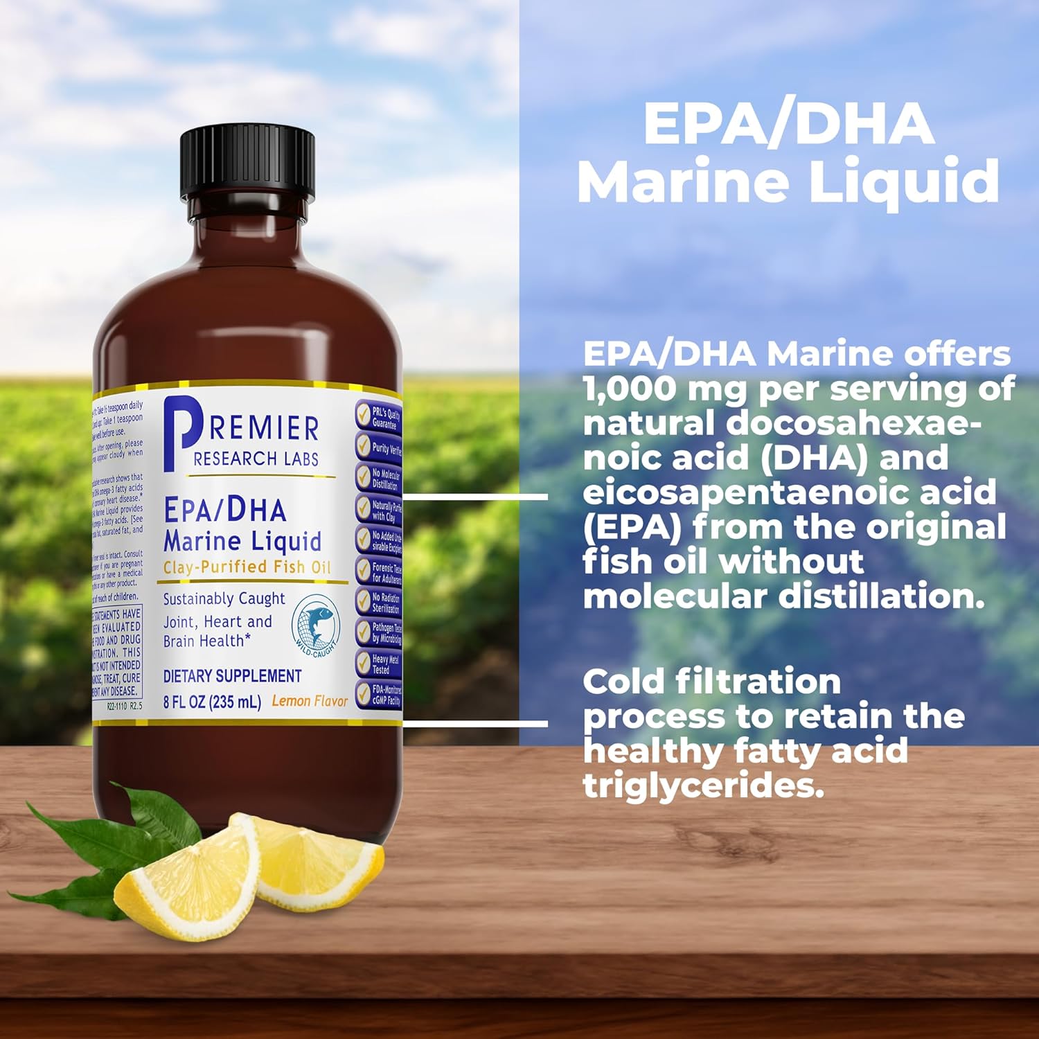 Omega 3 Fish Oil Liquid Supplement for Adults - Premier Research Labs EPA/DHA Marine Liquid - Supports Joint, Heart, & Brain Health - 8 Fl Oz Bottle