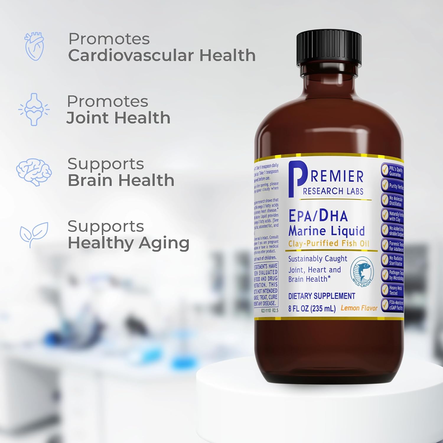 Omega 3 Fish Oil Liquid Supplement for Adults - Premier Research Labs EPA/DHA Marine Liquid - Supports Joint, Heart, & Brain Health - 8 Fl Oz Bottle
