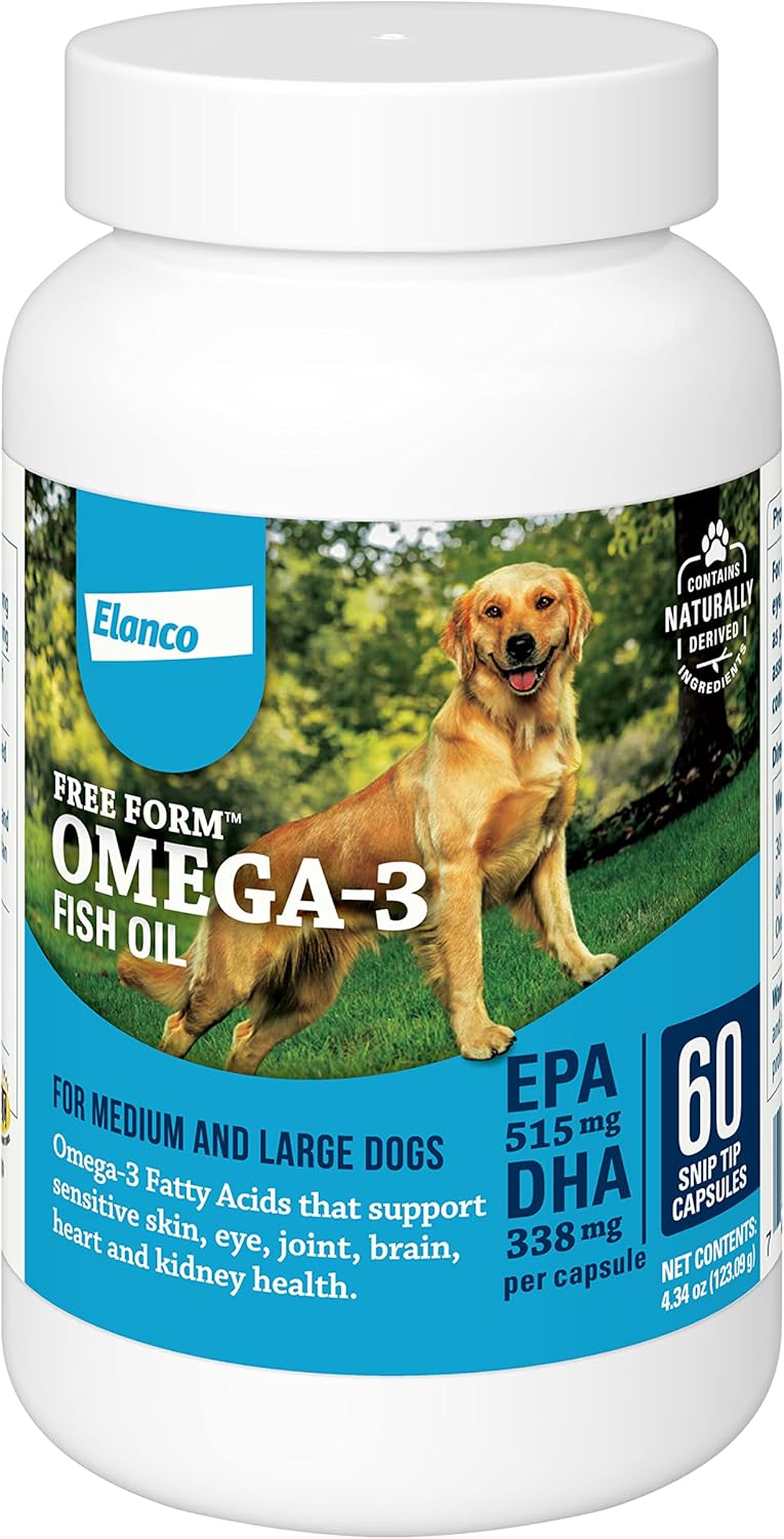 Omega-3 Fish Oil Liquid Supplement for Medium & Large Dogs - 60 Count, Free Form Snip Tips