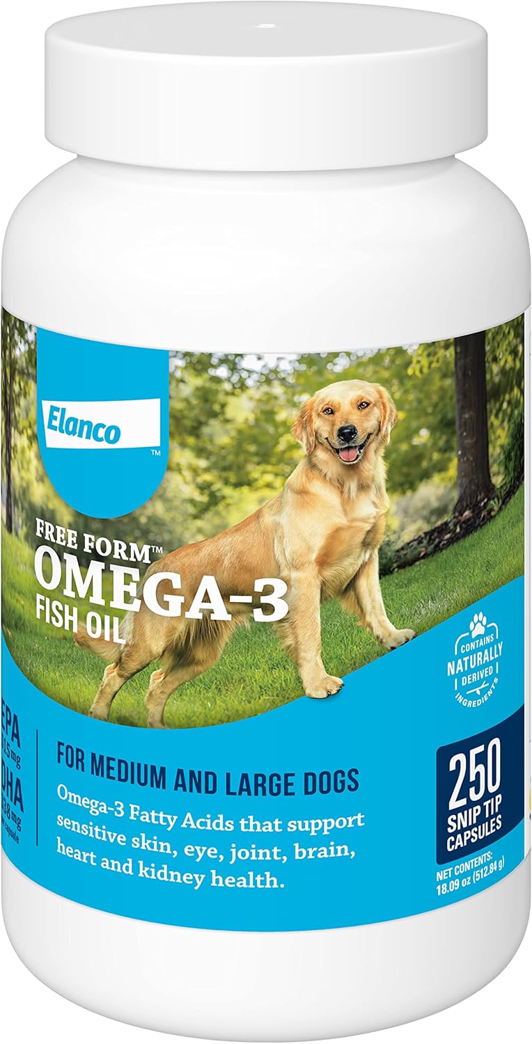 Omega-3 Fish Oil Liquid Supplement for Medium & Large Dogs - 250 Count, Free Form Snip Tips