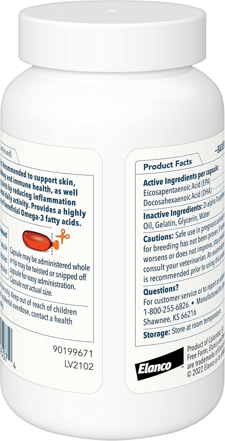 Omega-3 Fish Oil Liquid Supplement for Medium & Large Dogs - 60 Count, Free Form Snip Tips