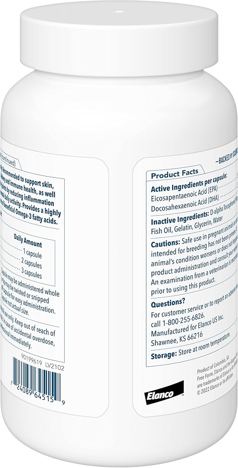 Omega-3 Fish Oil Liquid Supplement for Medium & Large Dogs - 250 Count, Free Form Snip Tips