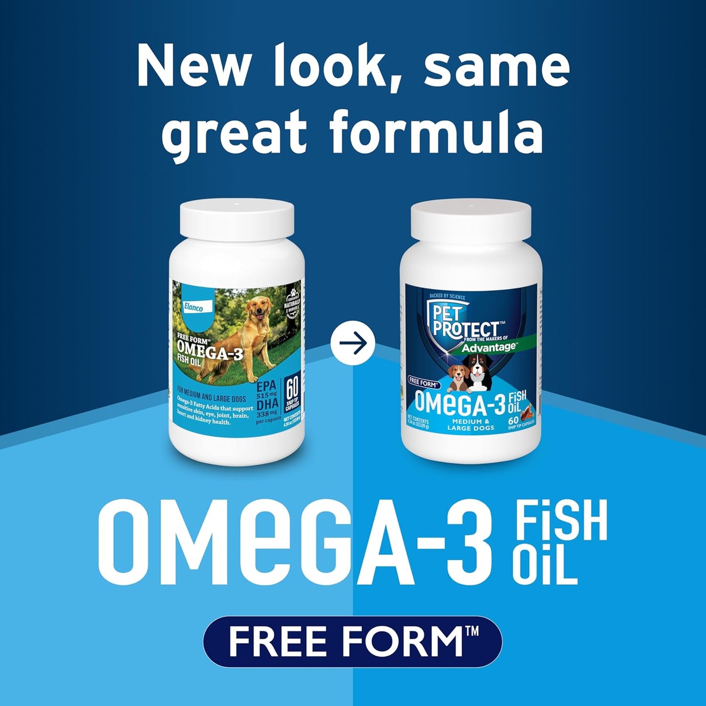 Omega-3 Fish Oil Liquid Supplement for Medium & Large Dogs - 60 Count, Free Form Snip Tips