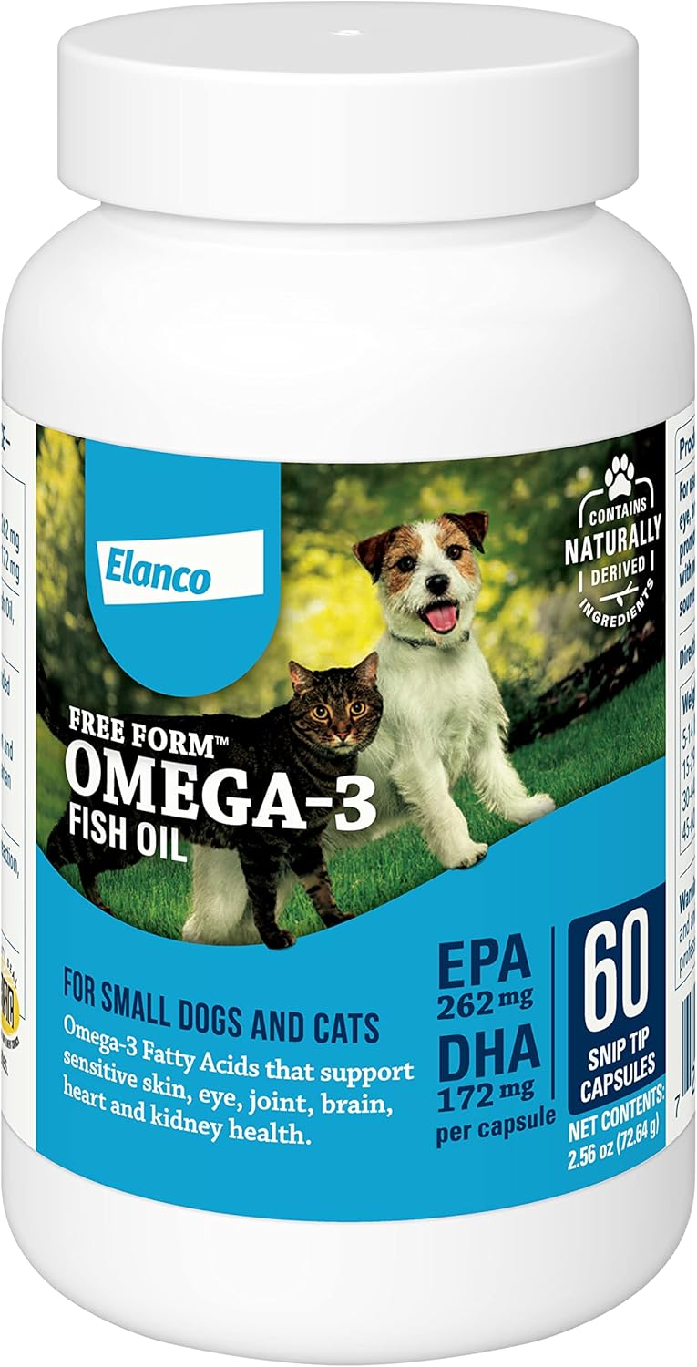Omega-3 Fish Oil Liquid Supplement for Small Dogs and Cats - 60 Count, Free Form Snip Tips