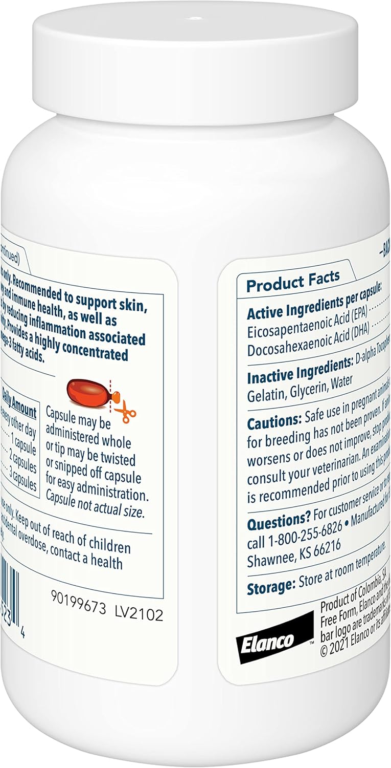 Omega-3 Fish Oil Liquid Supplement for Small Dogs and Cats - 60 Count, Free Form Snip Tips