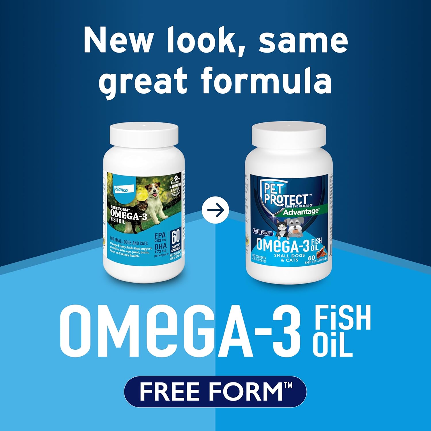 Omega-3 Fish Oil Liquid Supplement for Small Dogs and Cats - 60 Count, Free Form Snip Tips