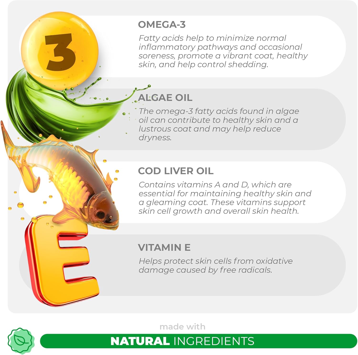 Omega 3 Fish Oil Soft Chews for Dogs - Skin & Coat Supplement with Cod Liver Oil, Algae, EPA & DHA Fatty Acids - Supports Shedding, Itch Relief, Allergies, Joints & Heart - 90 Chews