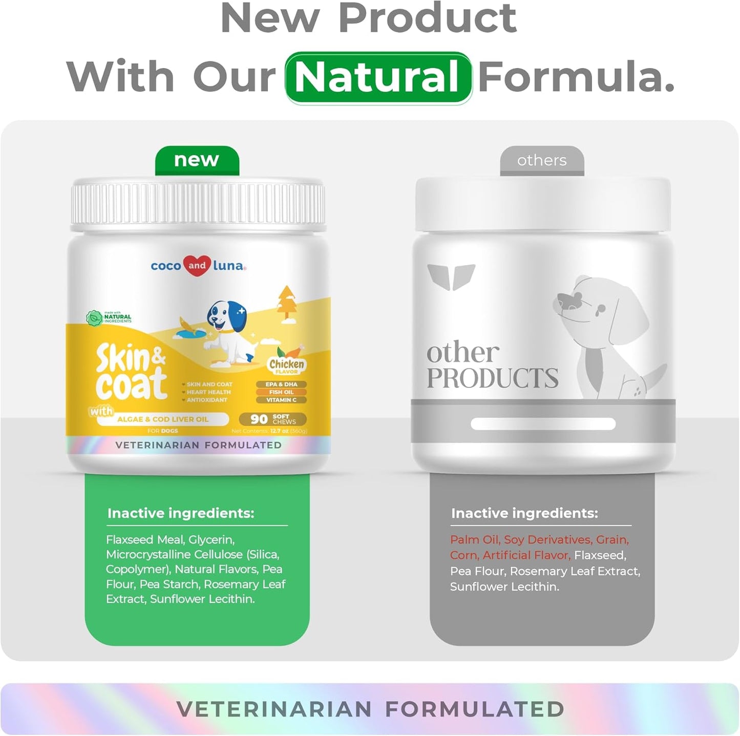 Omega 3 Fish Oil Soft Chews for Dogs - Skin & Coat Supplement with Cod Liver Oil, Algae, EPA & DHA Fatty Acids - Supports Shedding, Itch Relief, Allergies, Joints & Heart - 90 Chews