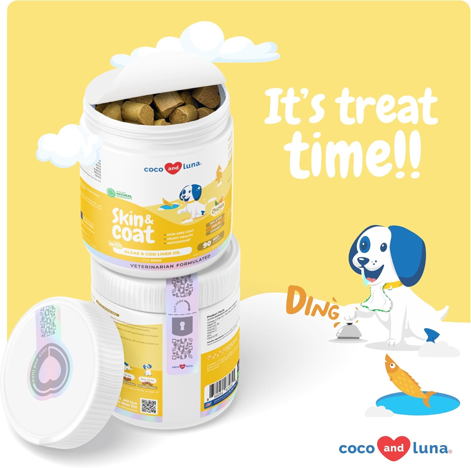 Omega 3 Fish Oil Soft Chews for Dogs - Skin & Coat Supplement with Cod Liver Oil, Algae, EPA & DHA Fatty Acids - Supports Shedding, Itch Relief, Allergies, Joints & Heart - 90 Chews