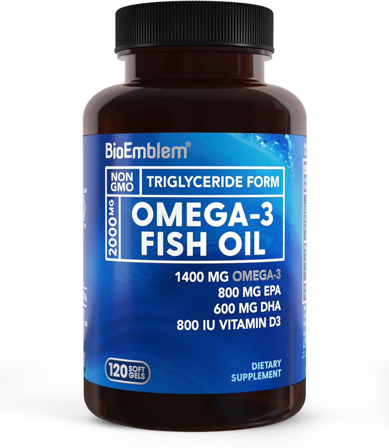 Omega-3 Fish Oil Softgels - 2000mg, High Absorption, Sustainable Source - 1400mg EPA & DHA with Vitamin D3 - Heart, Joint, & Brain Health - Non-GMO - 120 Ct