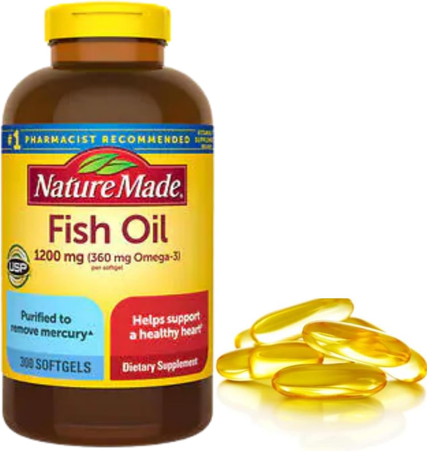 Omega 3 Fish Oil Softgels 1200mg for Heart Health Support - 300 Count
