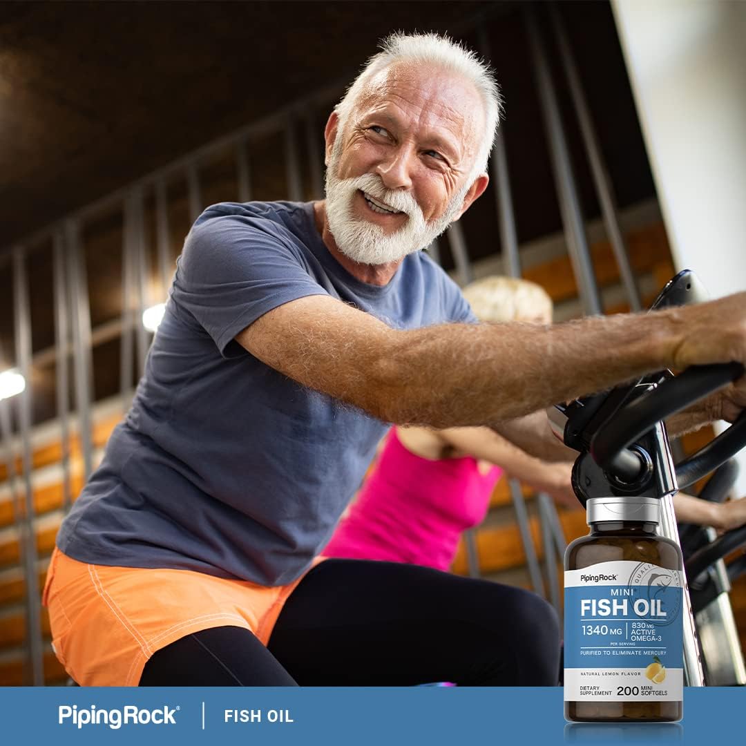 Omega-3 Fish Oil Softgels 1340mg | 200 Mini Lemon Flavored Pills | Non-GMO, Gluten Free Supplement