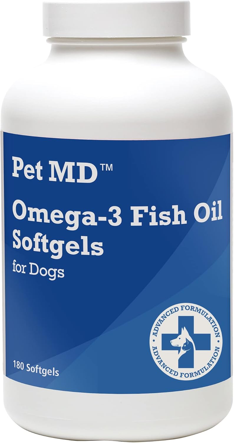 Omega 3 Fish Oil Softgels for Dogs - Skin and Coat Support - 180 Count