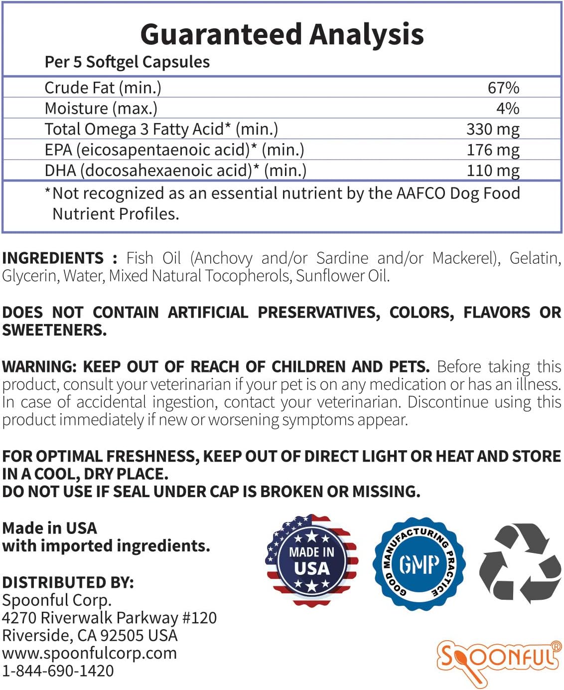 Omega 3 Fish Oil Softgels for Dogs and Cats, USA-Made Supplement for Skin, Joints, Heart, and Brain Health