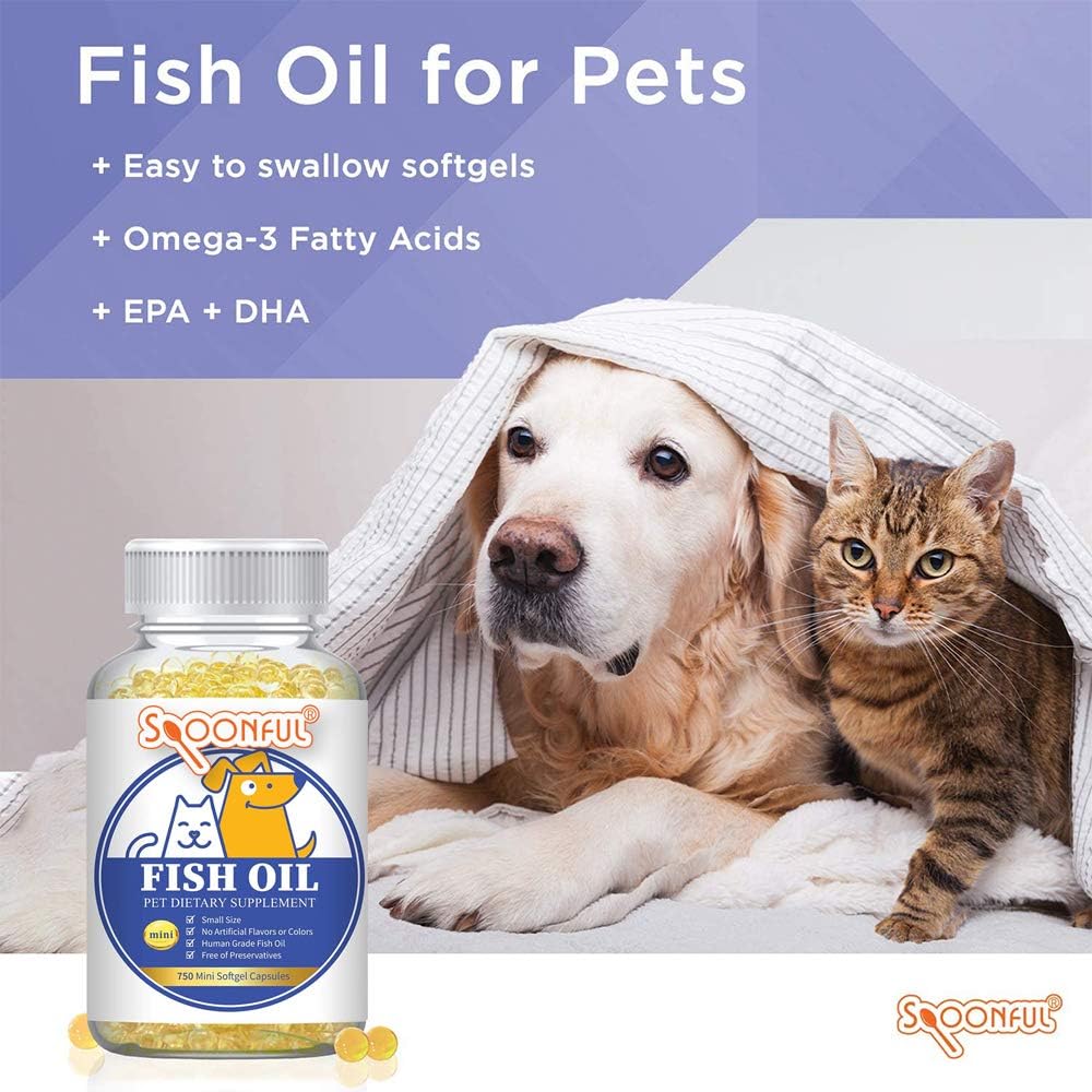Omega 3 Fish Oil Softgels for Dogs and Cats, USA-Made Supplement for Skin, Joints, Heart, and Brain Health