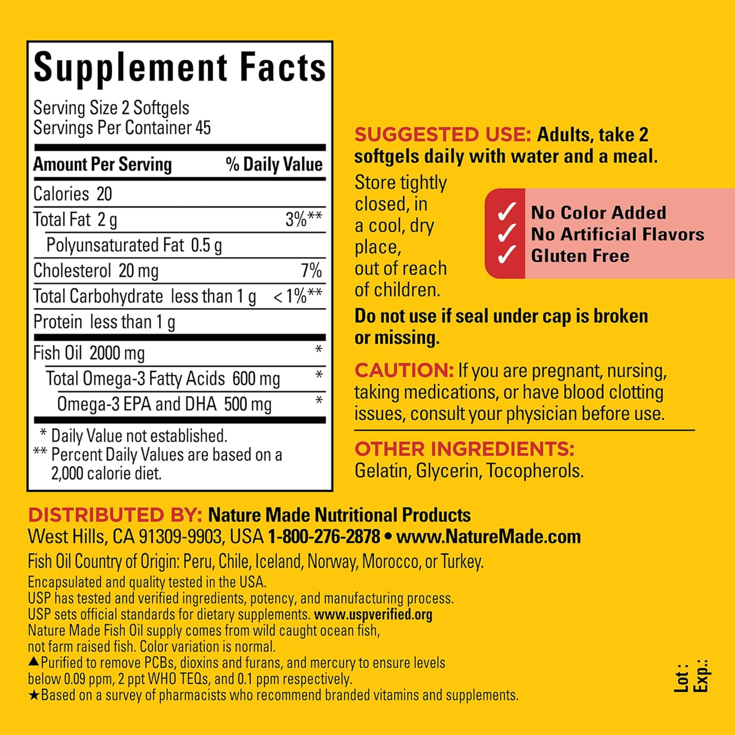 Omega 3 Fish Oil Softgels for Healthy Heart Support - 1000mg, 90 Softgels, 45 Day Supply