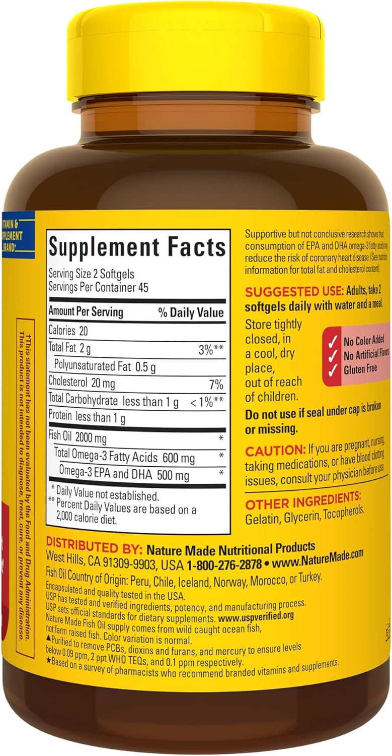 Omega 3 Fish Oil Softgels for Healthy Heart Support - 1000mg, 90 Softgels, 45 Day Supply