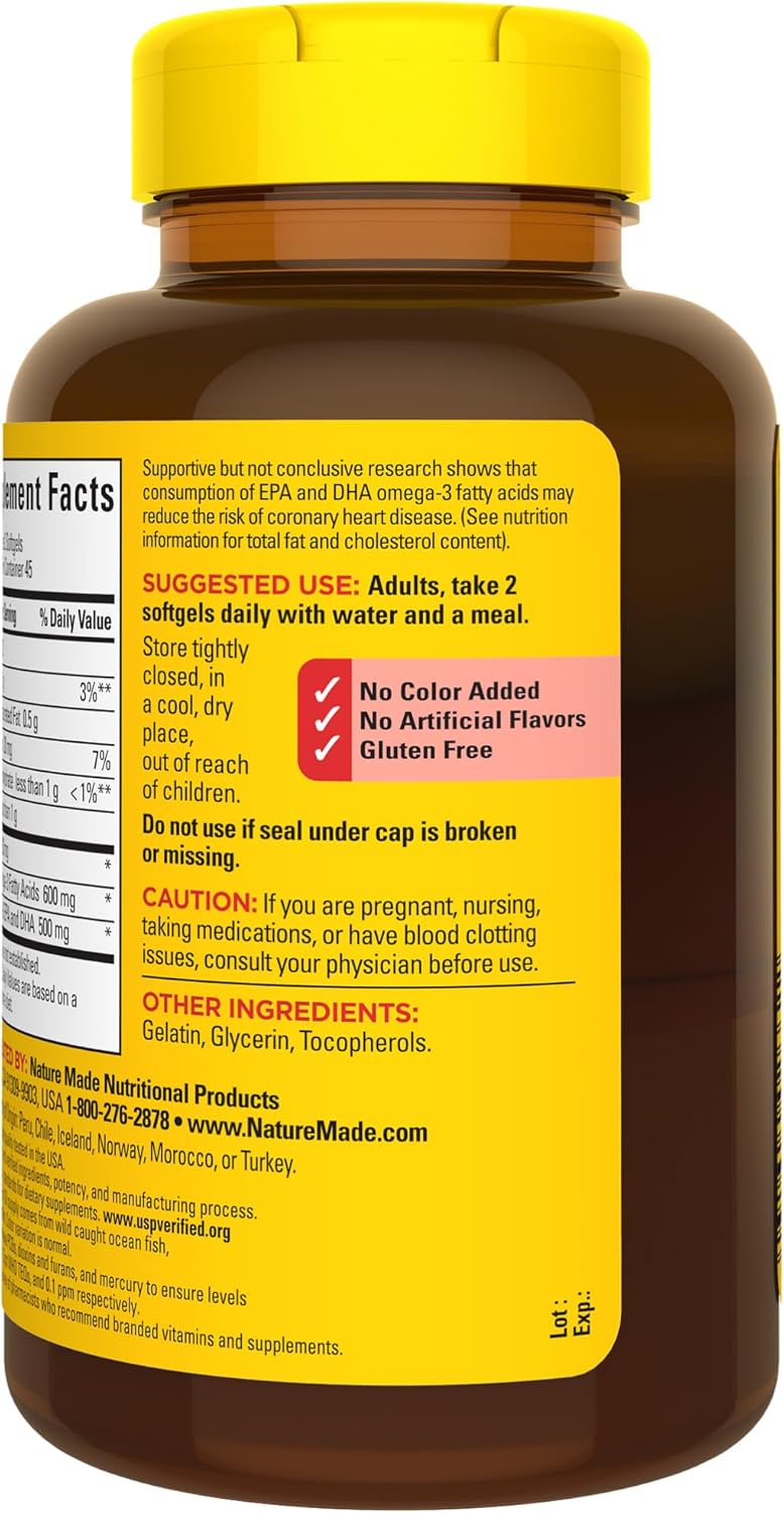 Omega 3 Fish Oil Softgels for Healthy Heart Support - 1000mg, 90 Softgels, 45 Day Supply