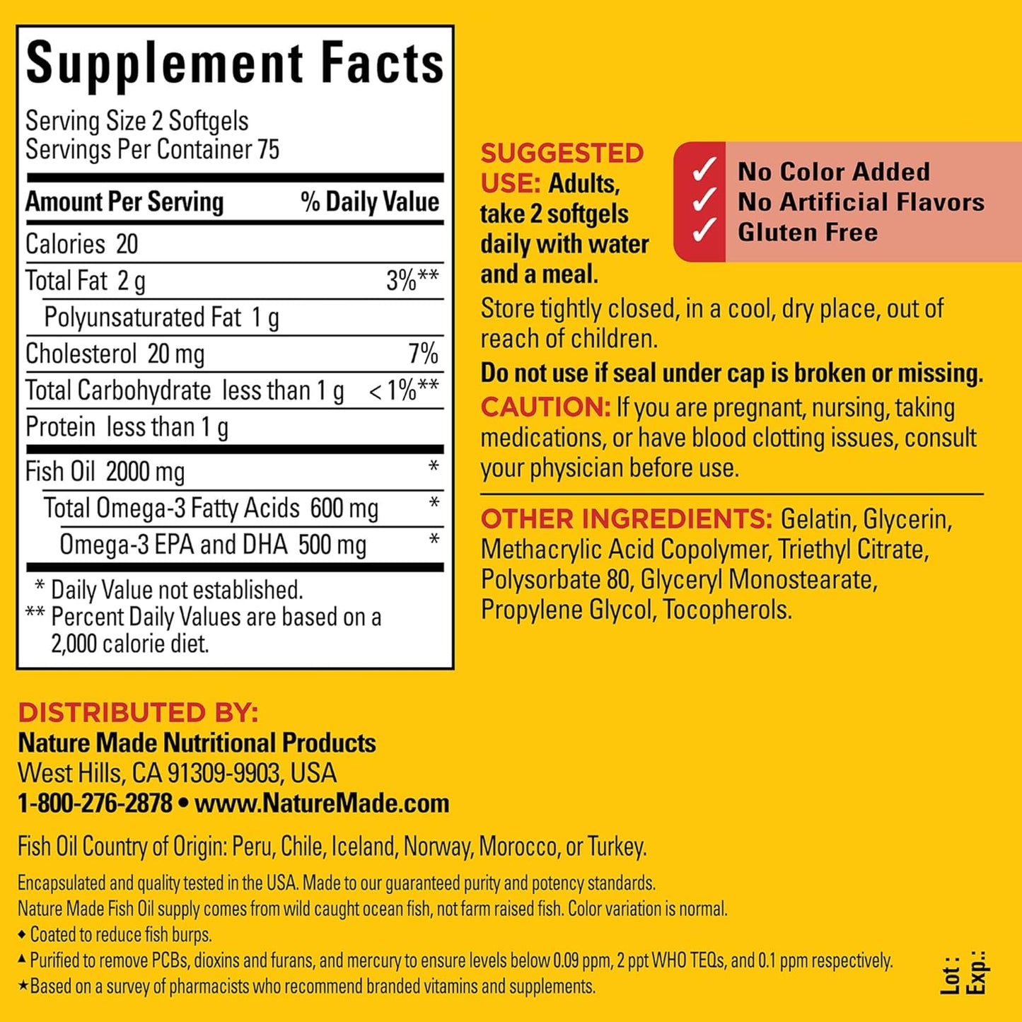 Omega 3 Fish Oil Softgels for Heart Health, 1000 mg, 150 Softgels, Burp Less Formula, 75 Day Supply