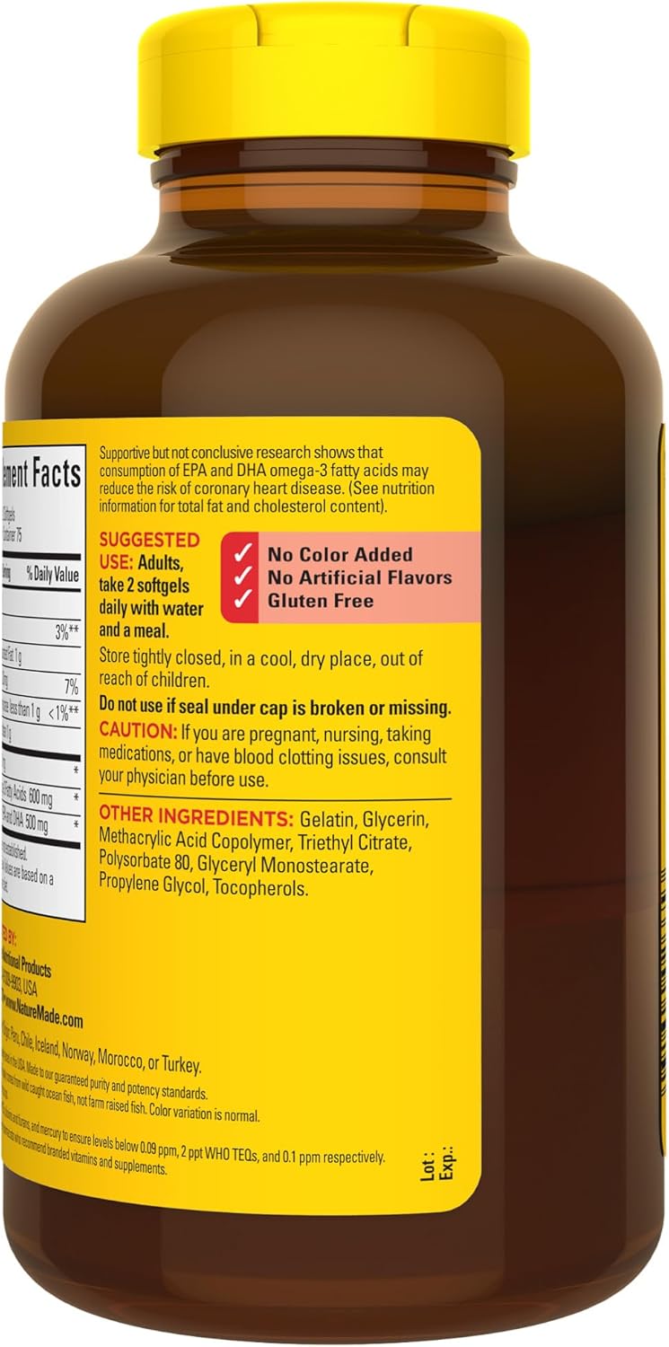 Omega 3 Fish Oil Softgels for Heart Health, 1000 mg, 150 Softgels, Burp Less Formula, 75 Day Supply