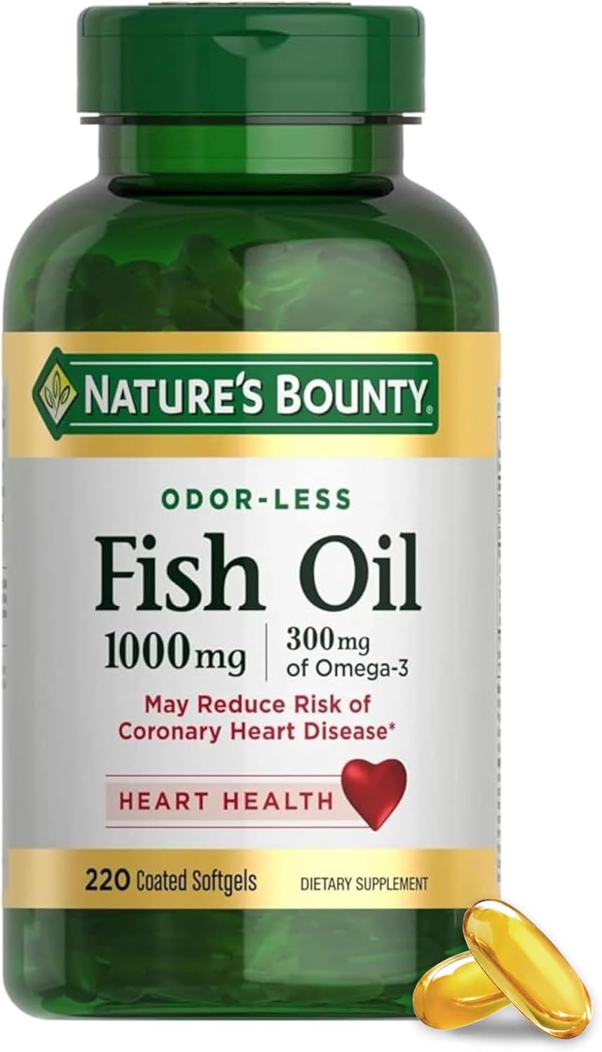 Omega-3 Fish Oil Supplement 1000mg for Heart Health - 220 Coated Softgels by Nature's Bounty