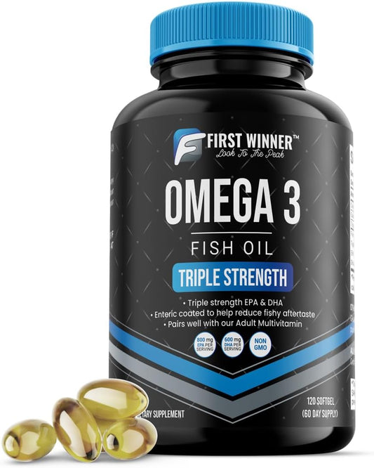 Omega 3 Fish Oil Supplement for Brain, Joints, Skin & Nails - 120 SoftGels for Men and Women - High Strength Formula