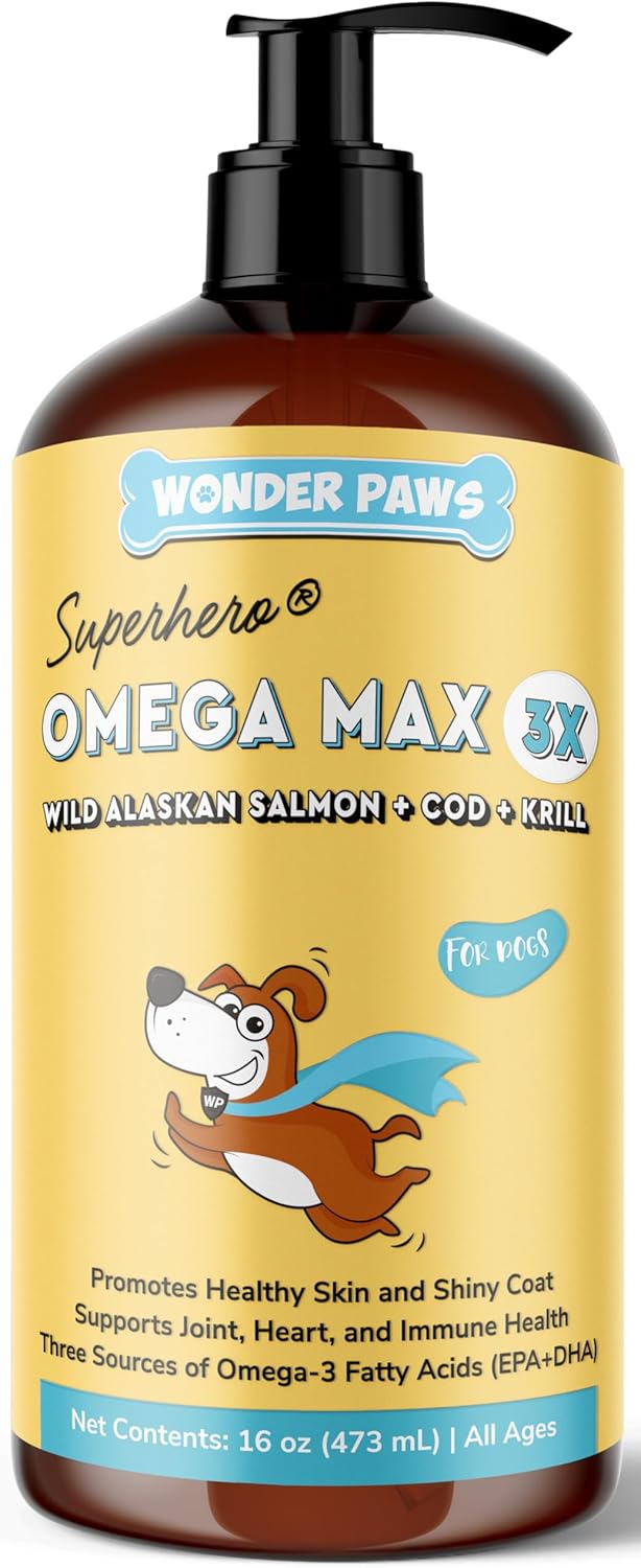 Omega 3 Fish Oil Supplement for Dogs - Alaskan Salmon, Cod, & Krill Oil - Promotes Skin, Joint, & Heart Health - Liquid Formula (16 oz)