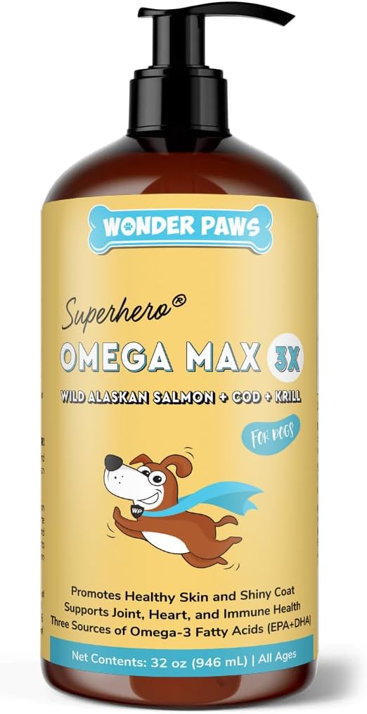 Omega 3 Fish Oil Supplement for Dogs - Alaskan Salmon, Cod, and Krill Oil - Promotes Healthy Skin, Joints, and Immune System - 32 oz Liquid Formula