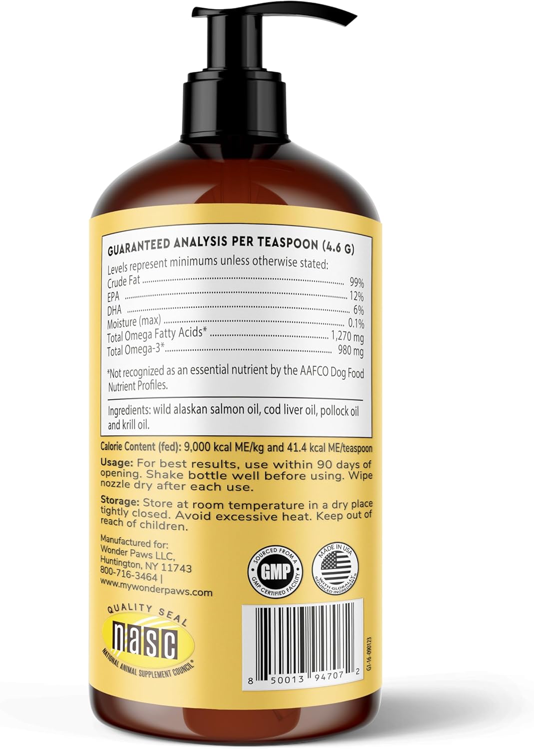 Omega 3 Fish Oil Supplement for Dogs - Alaskan Salmon, Cod, & Krill Oil - Promotes Skin, Joint, & Heart Health - Liquid Formula (16 oz)