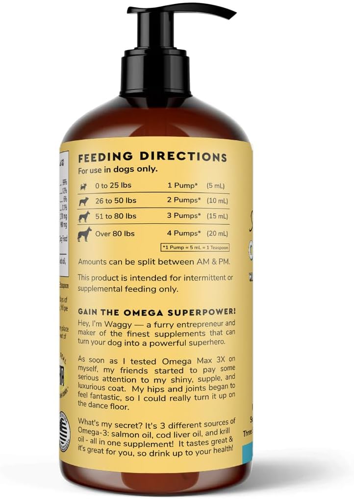 Omega 3 Fish Oil Supplement for Dogs - Alaskan Salmon, Cod, and Krill Oil - Promotes Healthy Skin, Joints, and Immune System - 32 oz Liquid Formula