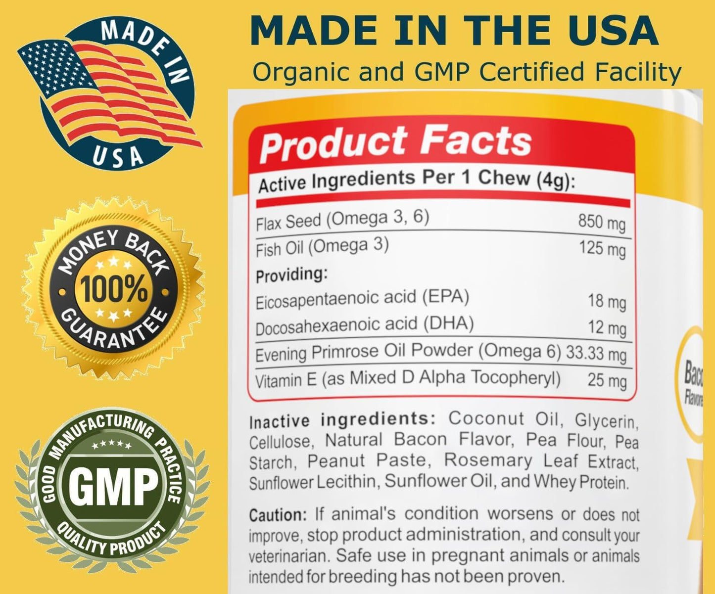 Omega 3 Fish Oil Supplement for Dogs - Bacon Soft Chews for Itchy Skin Relief, Dry Skin, Hot Spots & Shedding Coat - EPA & DHA Fatty Acids - 90 Chews
