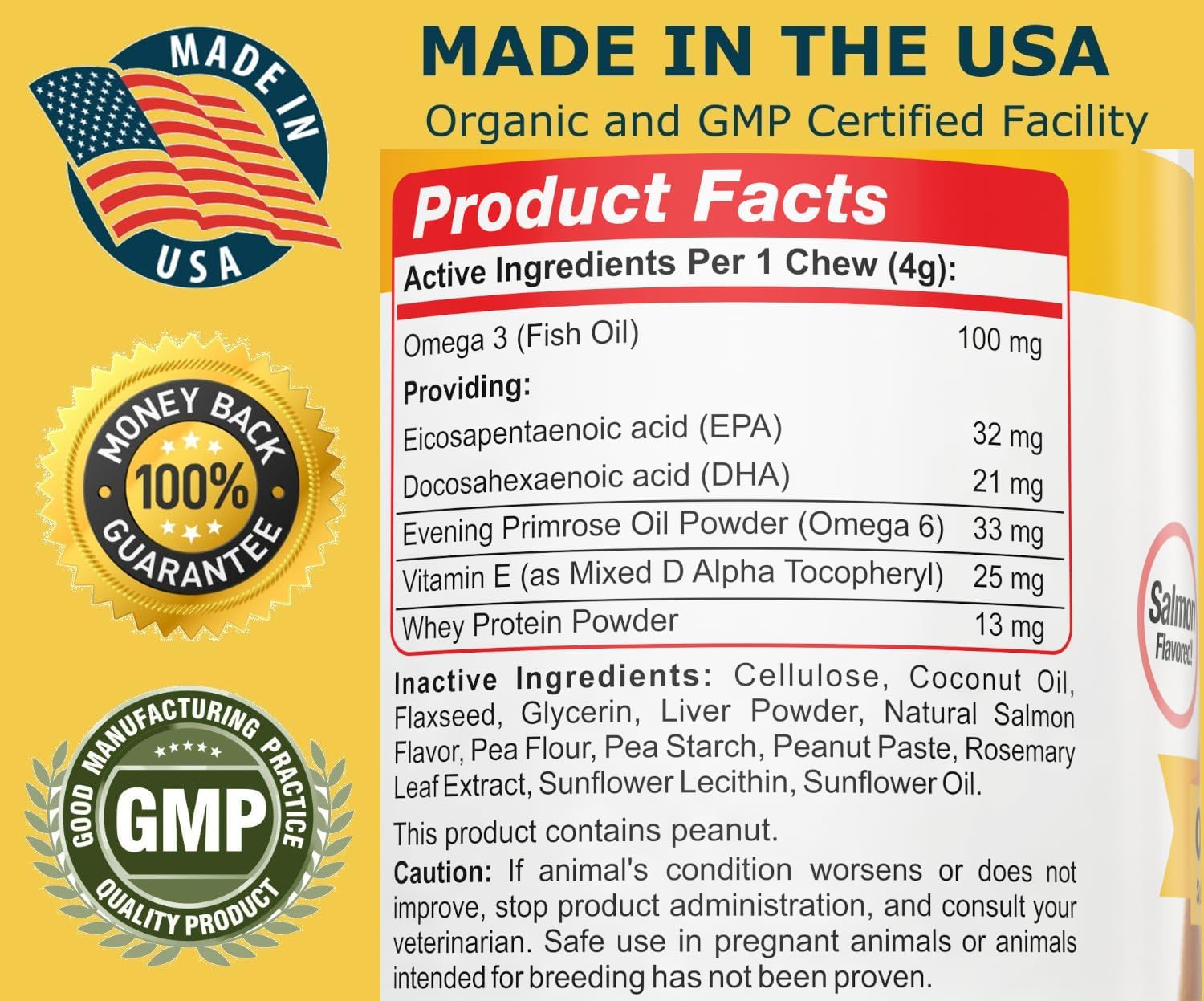 Omega 3 Fish Oil Supplement for Dogs - Itchy Skin Relief & Coat Health - 90 Salmon Soft Chews with EPA and DHA Fatty Acids by Amazing Nutritionals