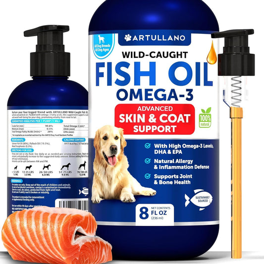 Omega 3 Fish Oil Supplement for Dogs - Skin & Coat Defense - Allergy Relief - High EPA & DHA - Joint & Bone Health - 8 FL OZ