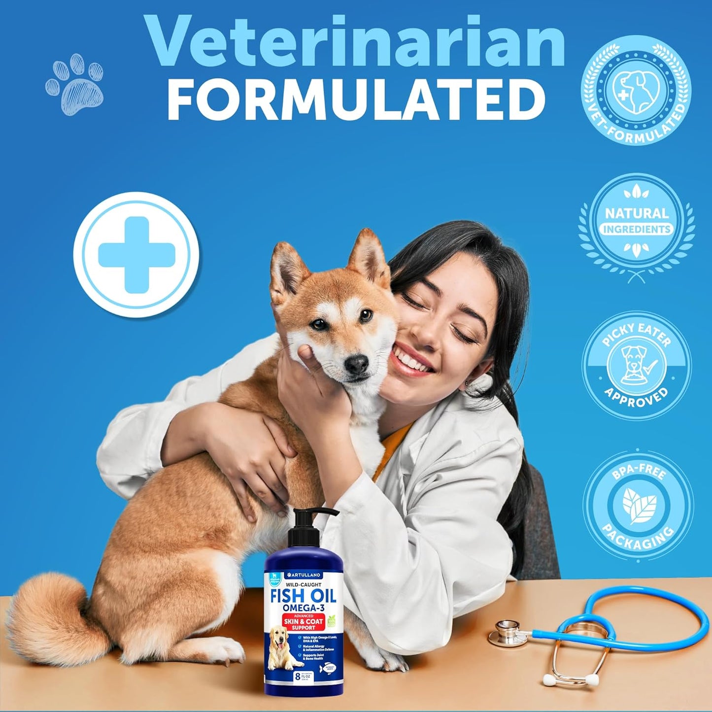 Omega 3 Fish Oil Supplement for Dogs - Skin & Coat Defense - Allergy Relief - High EPA & DHA - Joint & Bone Health - 8 FL OZ