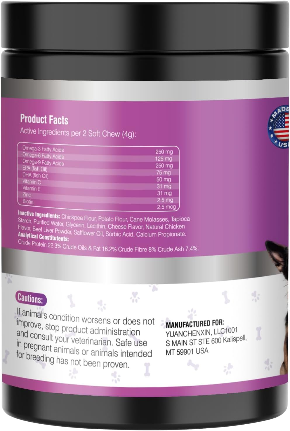 Omega 3 Fish Oil Supplement for Dogs - Skin & Coat Health, Allergy Relief, Shedding Reduction - EPA & DHA Fatty Acids - 200 Ct