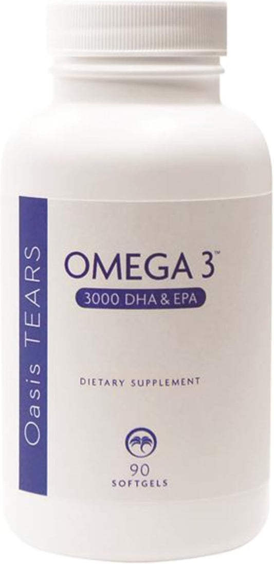 Omega 3 Fish Oil Supplement with 3000 DHA & EPA - 90 Softgels by Oasis Tears