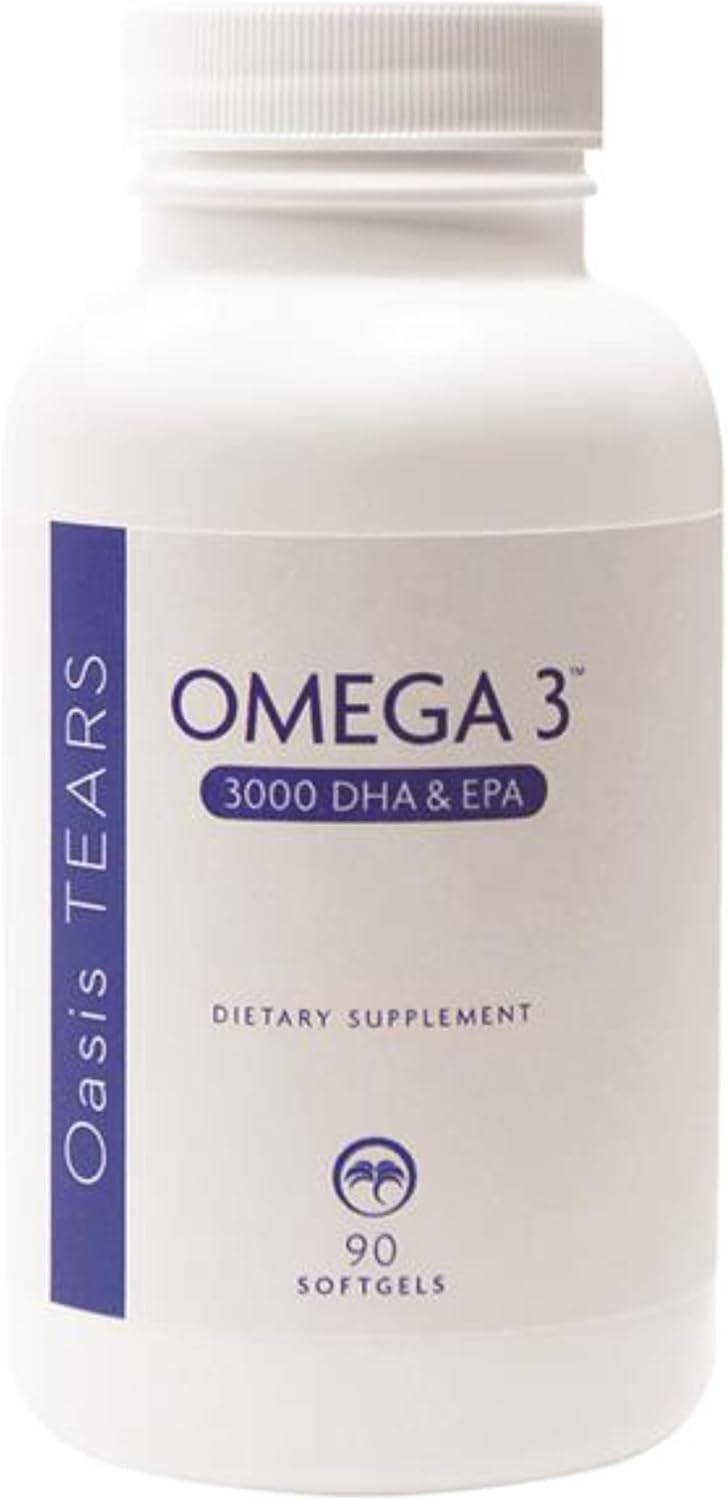 Omega 3 Fish Oil Supplement with 3000 DHA & EPA - 90 Softgels by Oasis Tears