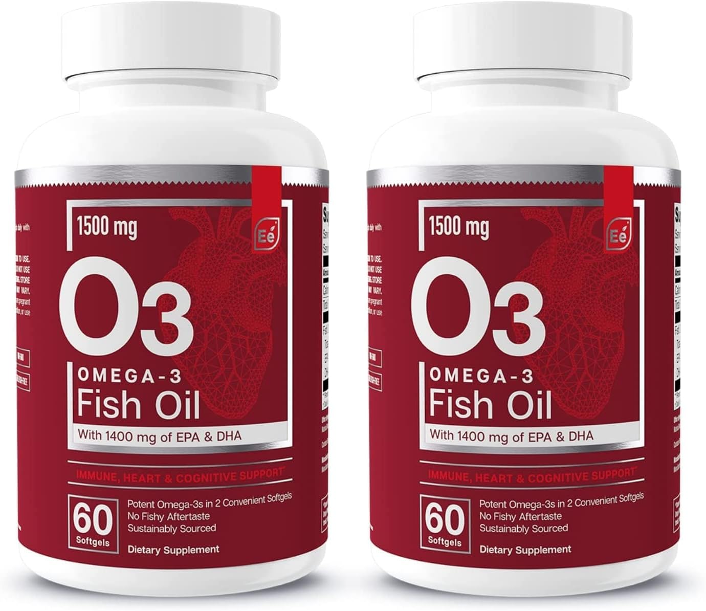 Omega-3 Fish Oil Supplement with EPA & DHA for Immune, Heart & Cognitive Support - 120 Softgels (2-Pack)