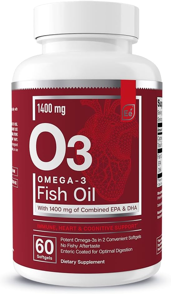 Omega-3 Fish Oil Supplement with EPA & DHA for Immune, Heart & Brain Health - 60 Softgels