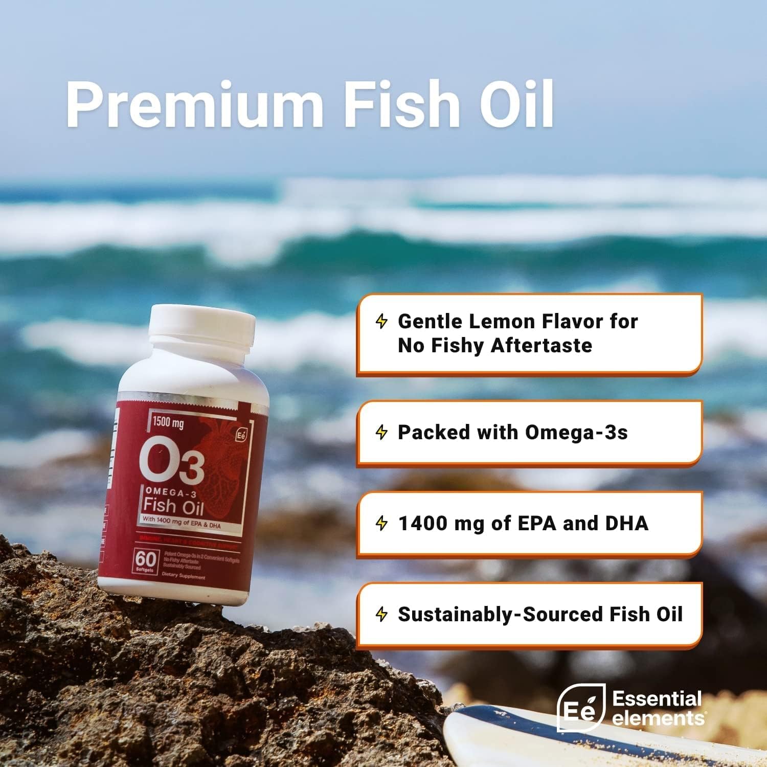 Omega-3 Fish Oil Supplement with EPA & DHA for Immune, Heart & Cognitive Support - 180 Softgels