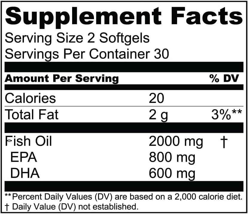Omega-3 Fish Oil Supplement with EPA & DHA for Immune, Heart & Brain Health - 60 Softgels
