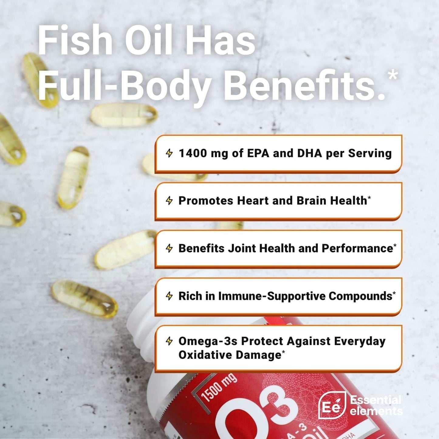 Omega-3 Fish Oil Supplement with EPA & DHA for Immune, Heart & Cognitive Support - 180 Softgels