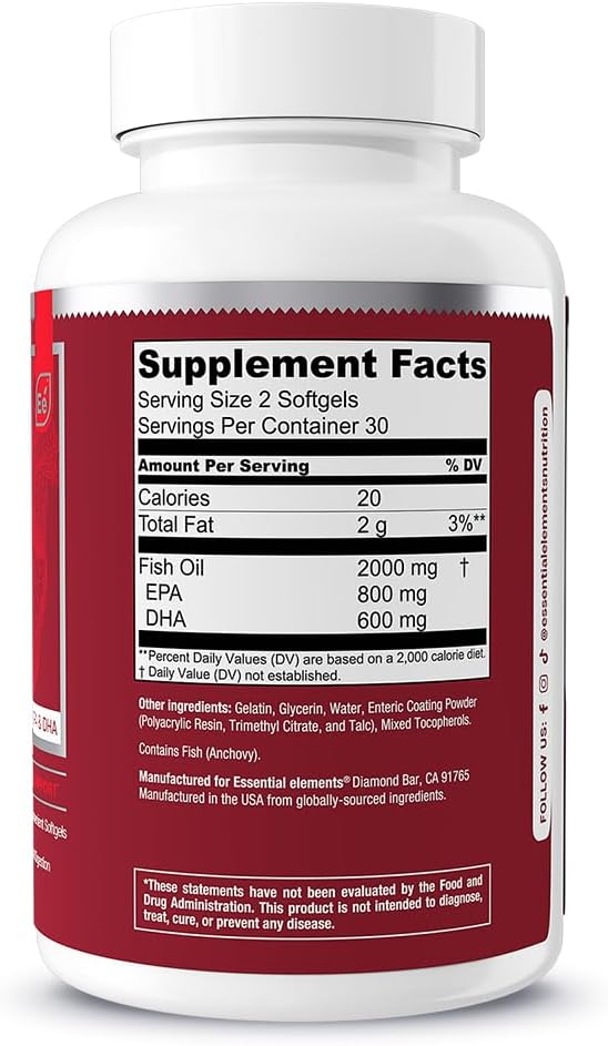 Omega-3 Fish Oil Supplement with EPA & DHA for Immune, Heart & Brain Health - 60 Softgels