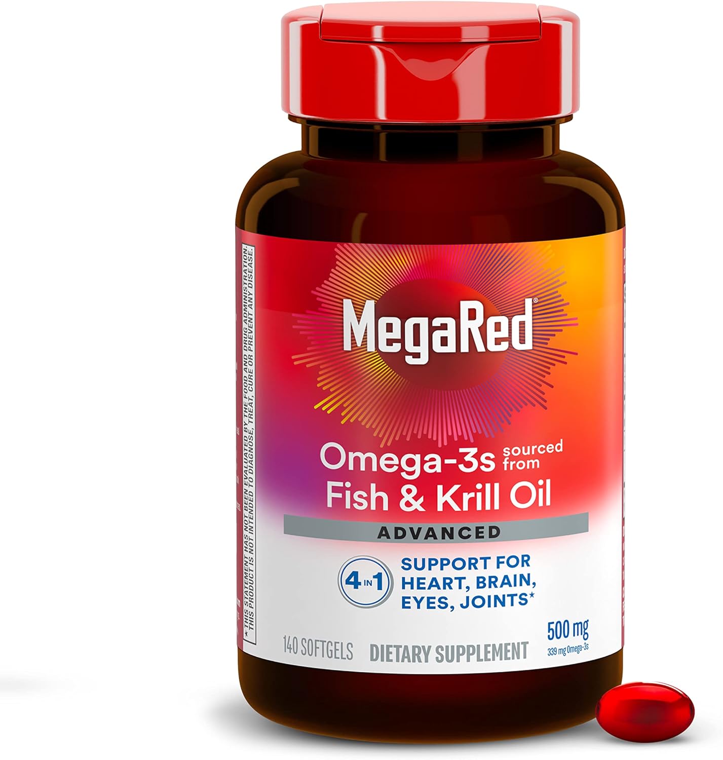 Omega 3 Fish Oil Supplement with Krill Oil, 500mg, 4in1 EPA & DHA Softgels, 140ct Bottle, Supports Brain, Eye, Joint & Heart Health